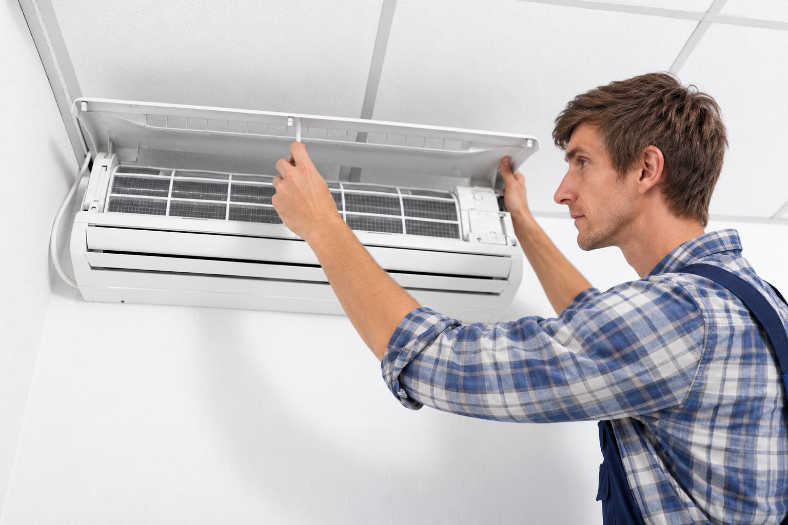 Técnico instalando y reparando aire acondicionado en Costa del Sol